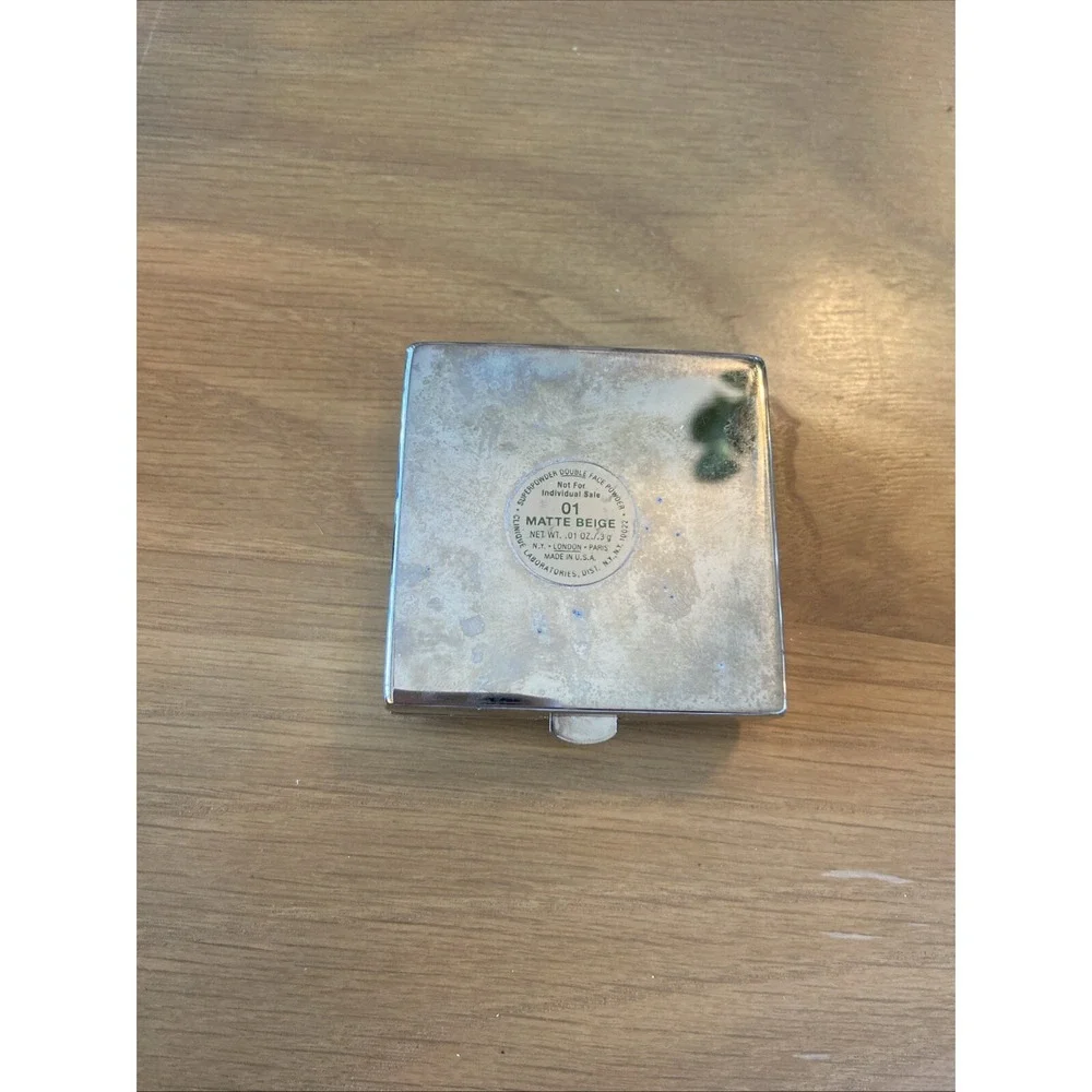 RARE Vintage Clinique Silver Tic Tac Toe Heart Compact Matte Beige 01 Powder